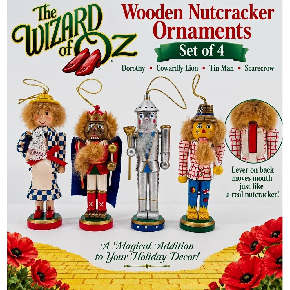 Wizard of Oz Wooden Nutcracker Christmas Ornaments Set of 4 Dorothy Tin Man